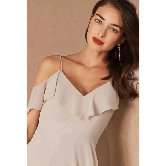 NWT BHLDN Jenny Yoo Mila Convertible Ruffle Maxi Dress in Woodrose - Picture 4 of 14